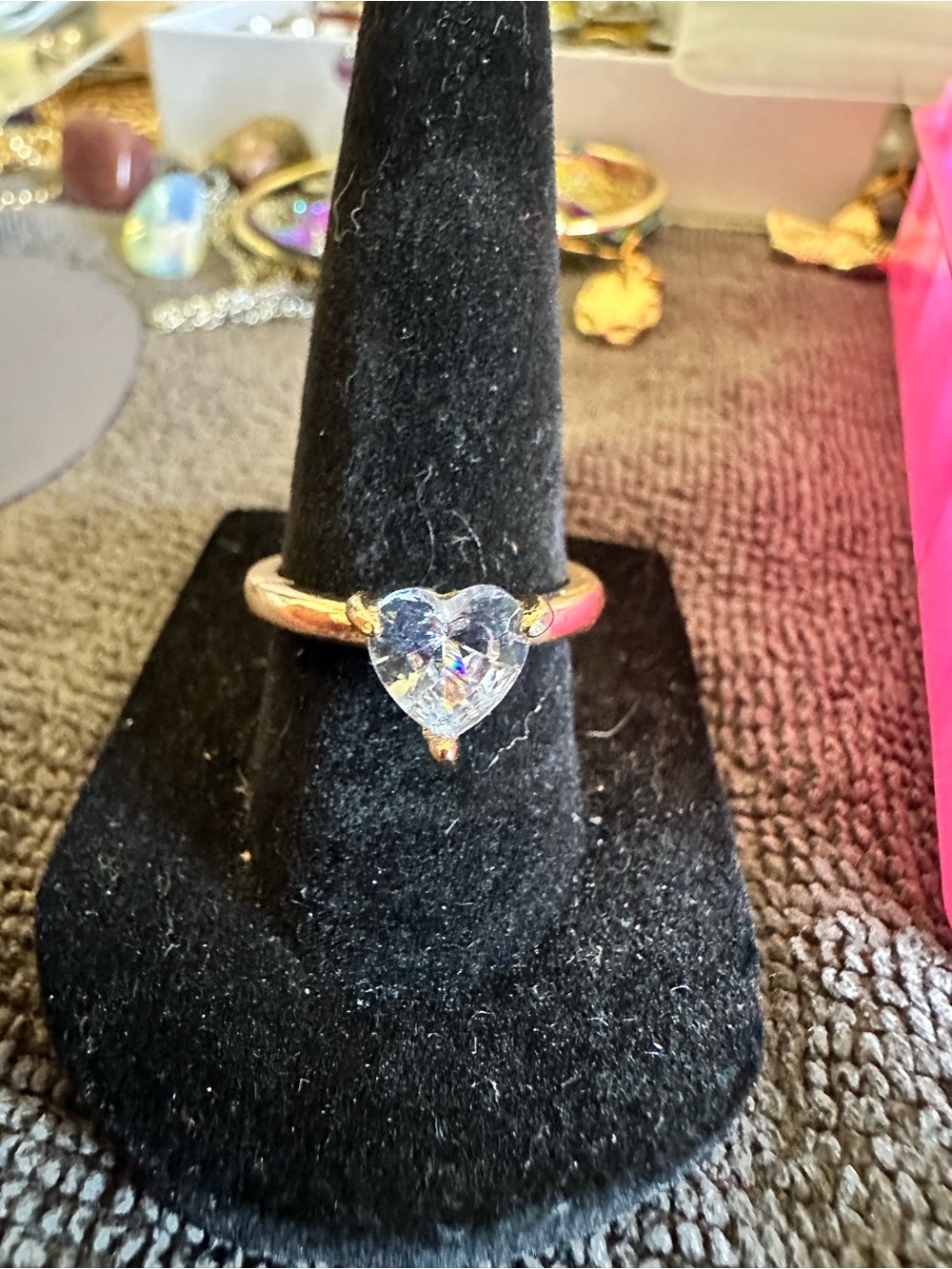 Classic Gold Heart Ring with Clear Heart Gemstone